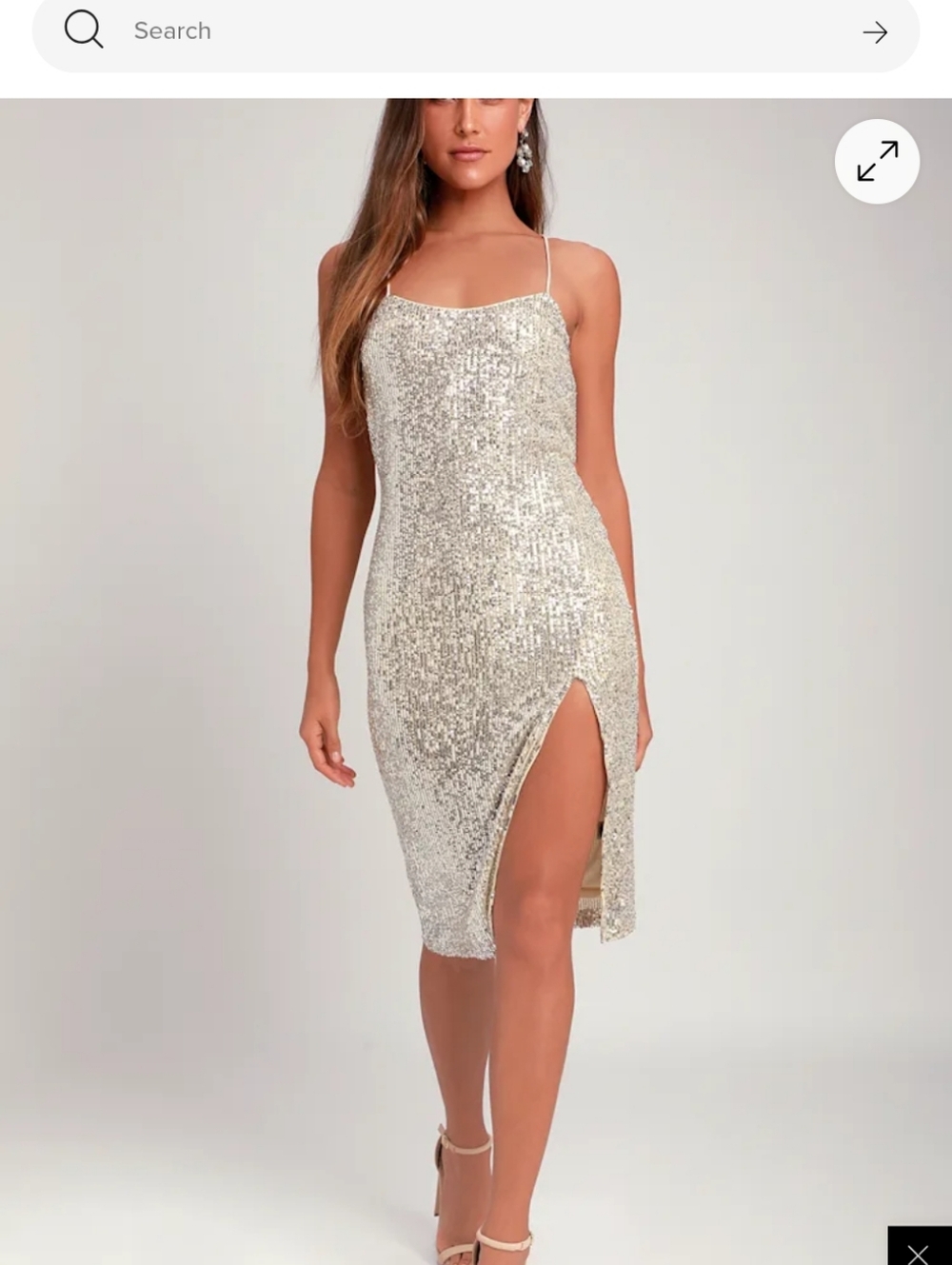 Lulu's Sequin Cocktail Midi Dress in Silver